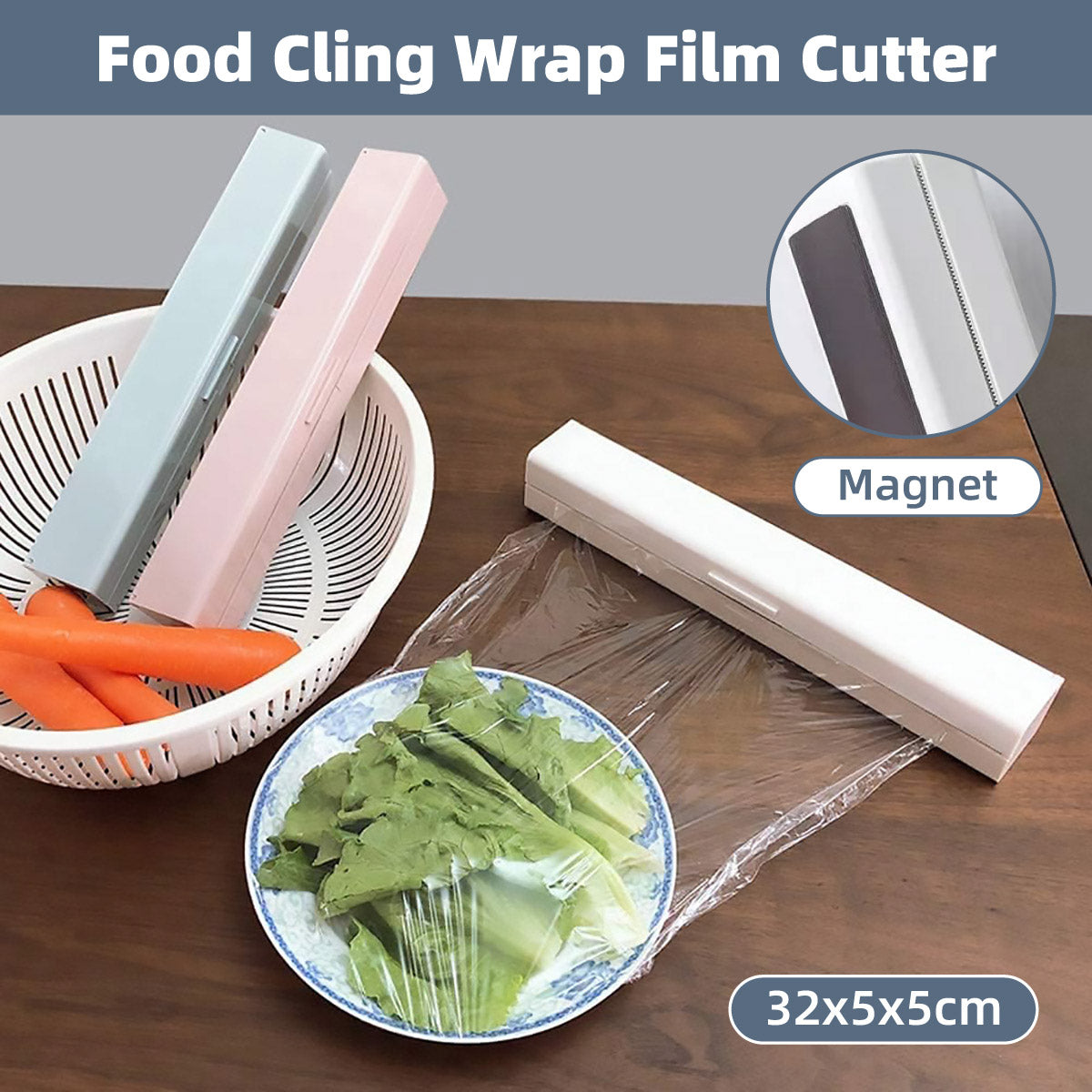 Plastic Food Wrap Dispenser Cutter Foil Cling Film Storage Holder Box Kitchen - Pink