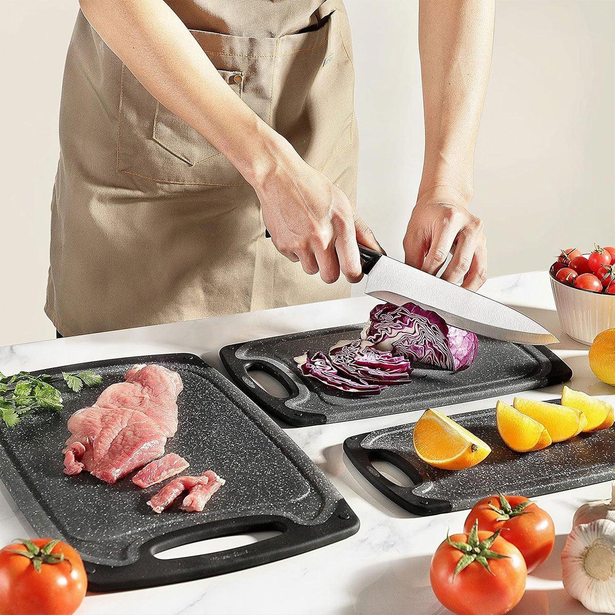 3pcs Wheat Straw Plastic Cutting Board Set Chopping Board Kitchen - Black