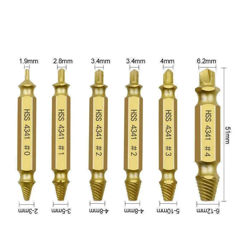 6Pcs Screw Extractor Set Broken Bolt Remover Damaged Stripped Drill Bits