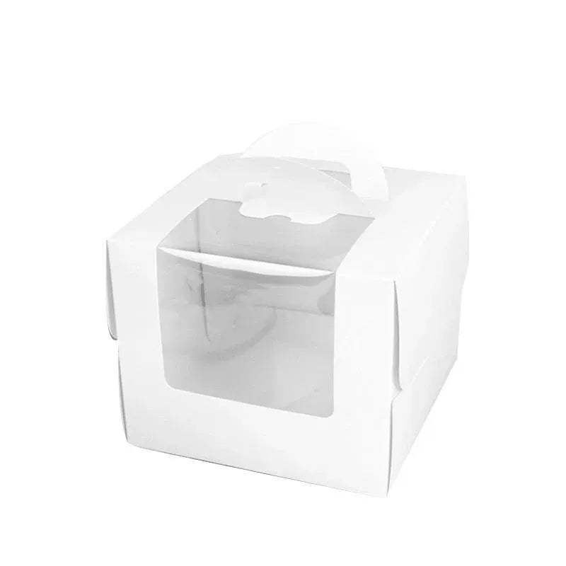 8 Inch Cake Box with Window Paper Packaging Box Handle for Party Wedding Bakery - 10PCS
