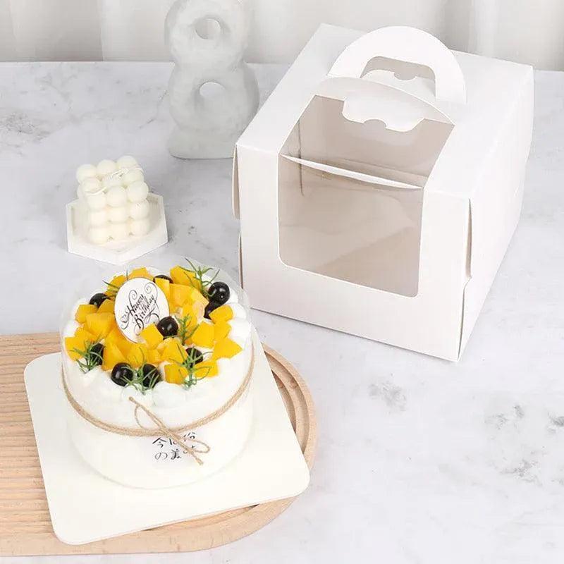 8 Inch Cake Box with Window Paper Packaging Box Handle for Party Wedding Bakery - 10PCS