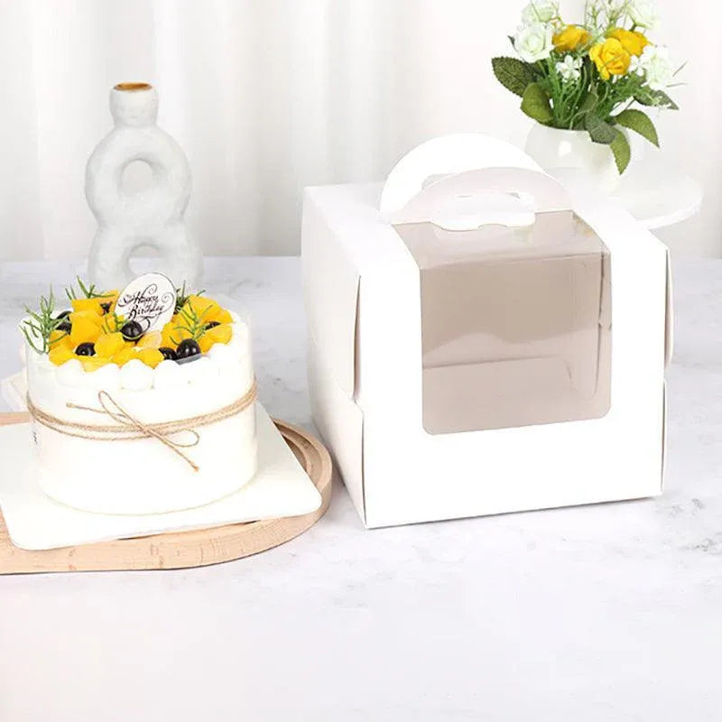 8 Inch Cake Box with Window Paper Packaging Box Handle for Party Wedding Bakery - 10PCS