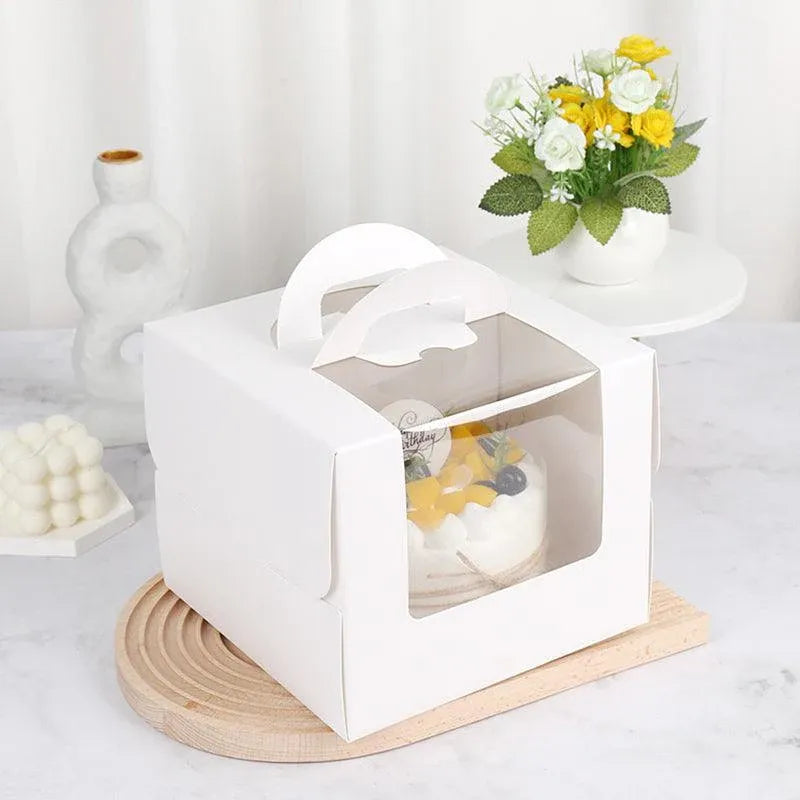 8 Inch Cake Box with Window Paper Packaging Box Handle for Party Wedding Bakery - 10PCS