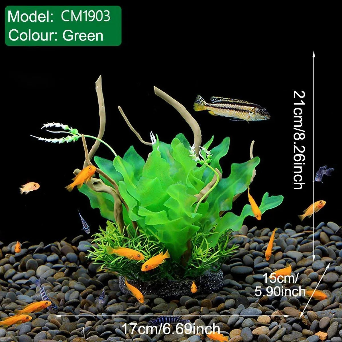 Aquarium Landscaping Decoration Artificial Wood and Plants Fish Tank Ornament - CM2402-Green