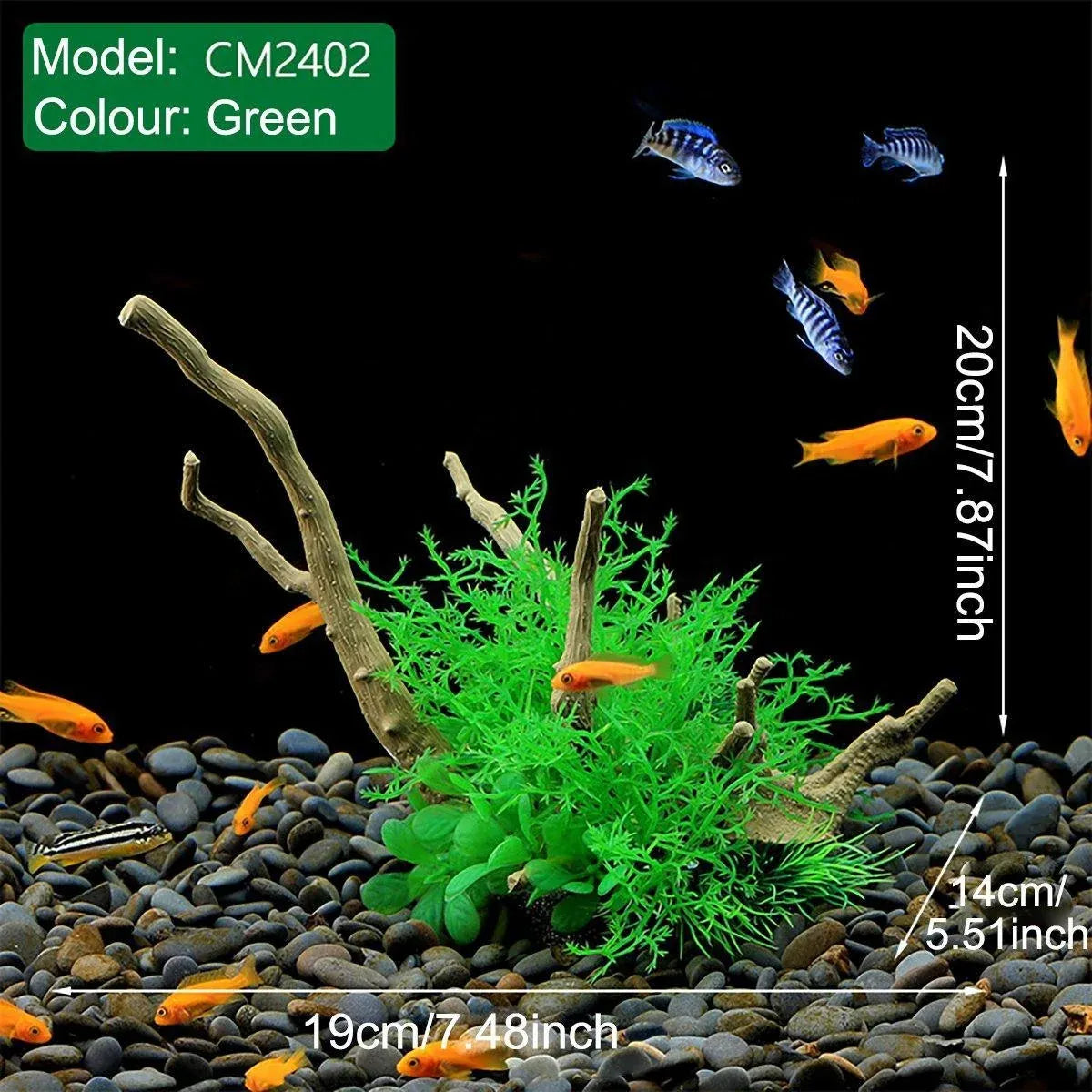 Aquarium Landscaping Decoration Artificial Wood and Plants Fish Tank Ornament - CM3901-Green