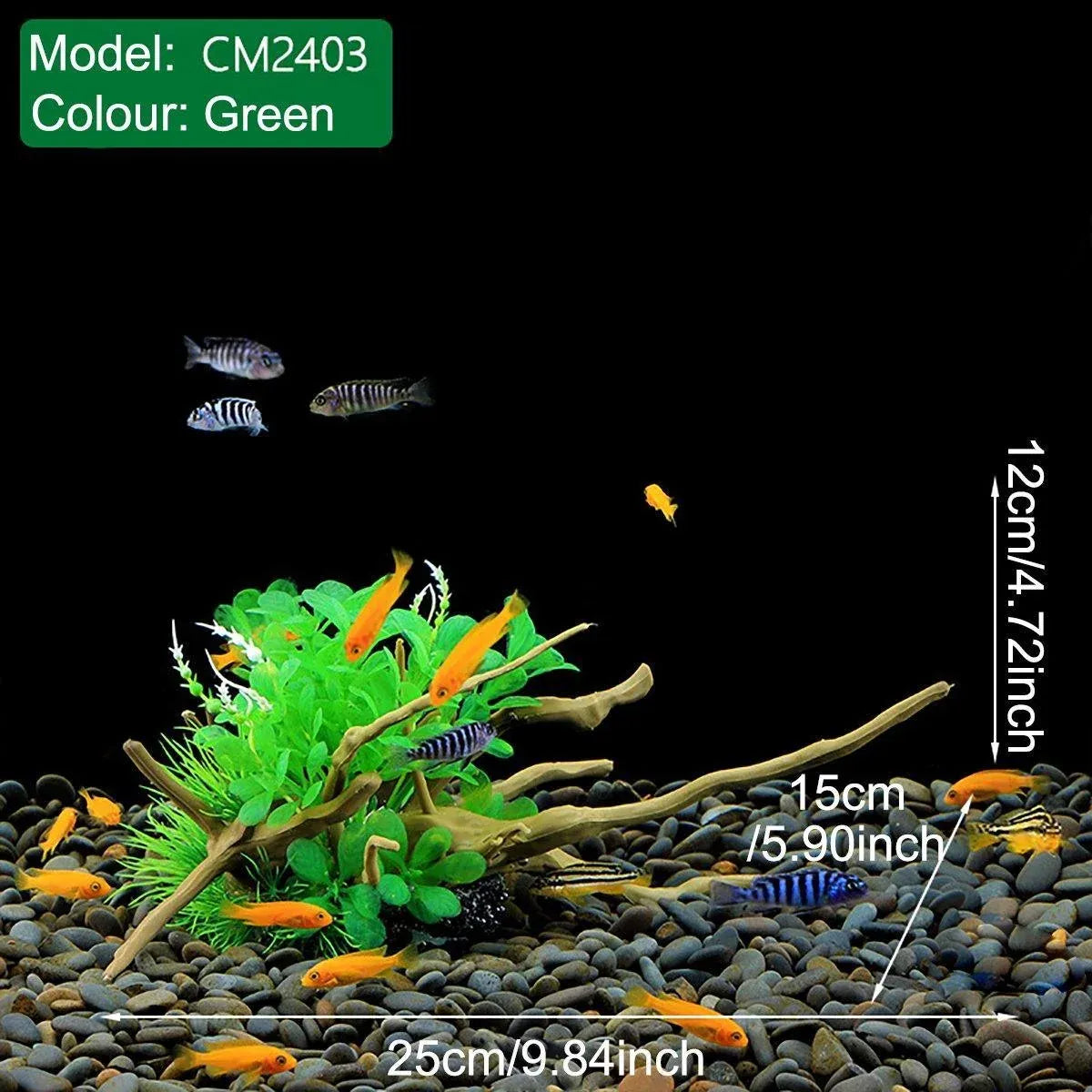 Aquarium Landscaping Decoration Artificial Wood and Plants Fish Tank Ornament - CM3901-Green