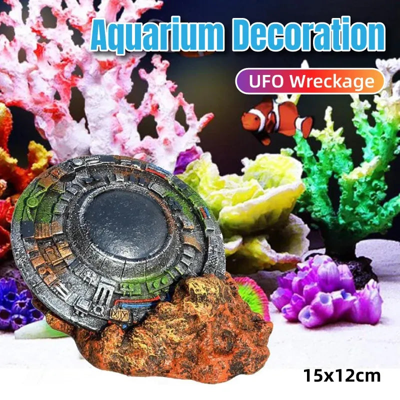 Fish Tank Aquarium Landscaping Creative Ornaments Wreckage Sci-fi UFO Space-time