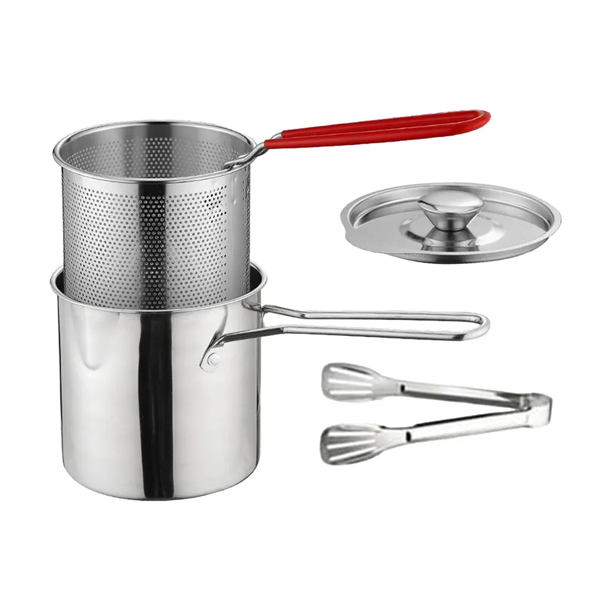 4PCS Stainless Steel Fryer Set Basket Lid Clip Induction Stove Cooking Pot