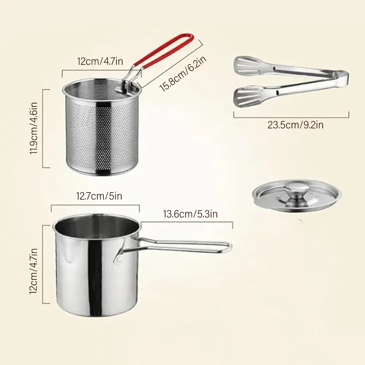 4PCS Stainless Steel Fryer Set Basket Lid Clip Induction Stove Cooking Pot