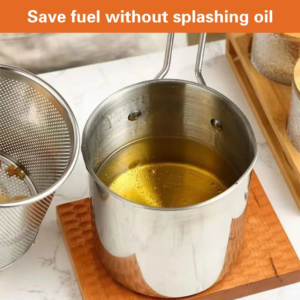 4PCS Stainless Steel Fryer Set Basket Lid Clip Induction Stove Cooking Pot