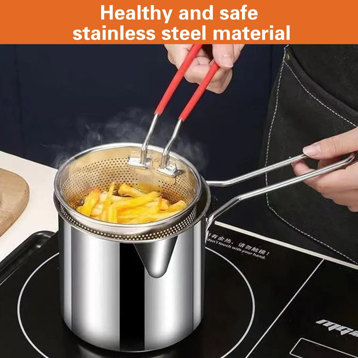 4PCS Stainless Steel Fryer Set Basket Lid Clip Induction Stove Cooking Pot