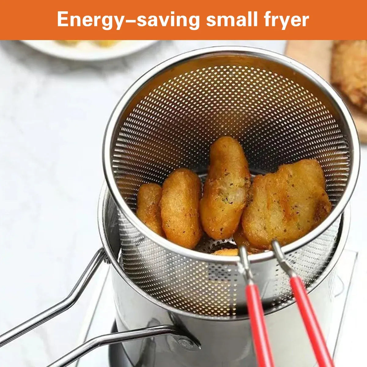 4PCS Stainless Steel Fryer Set Basket Lid Clip Induction Stove Cooking Pot