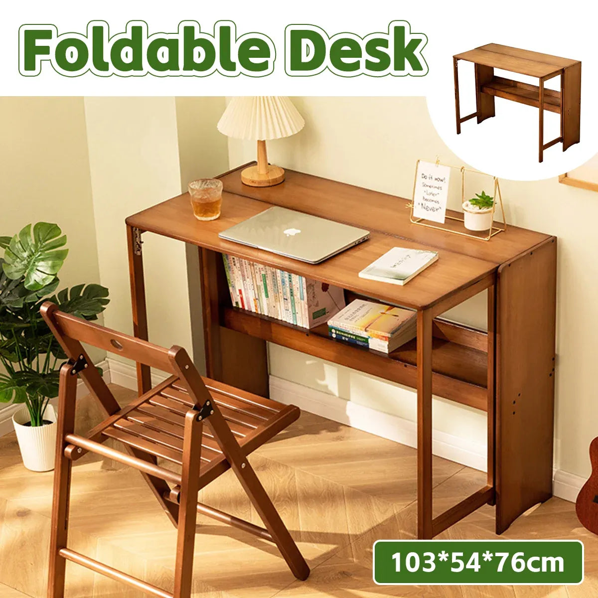 Bamboo Folding Student Desk Study Table Space Saving Storage