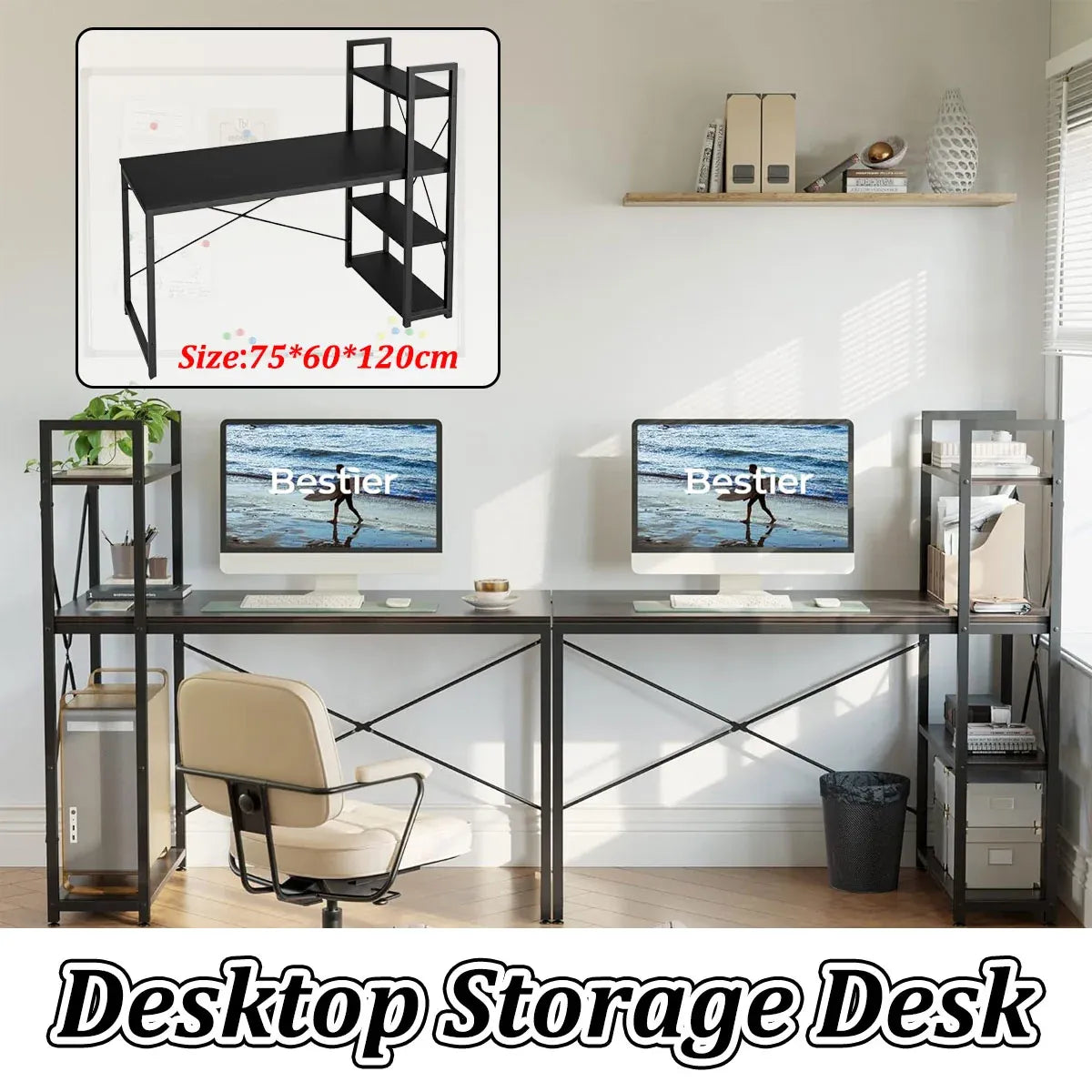 Minimalist Home Computer Desk with Shelves Study Workstation