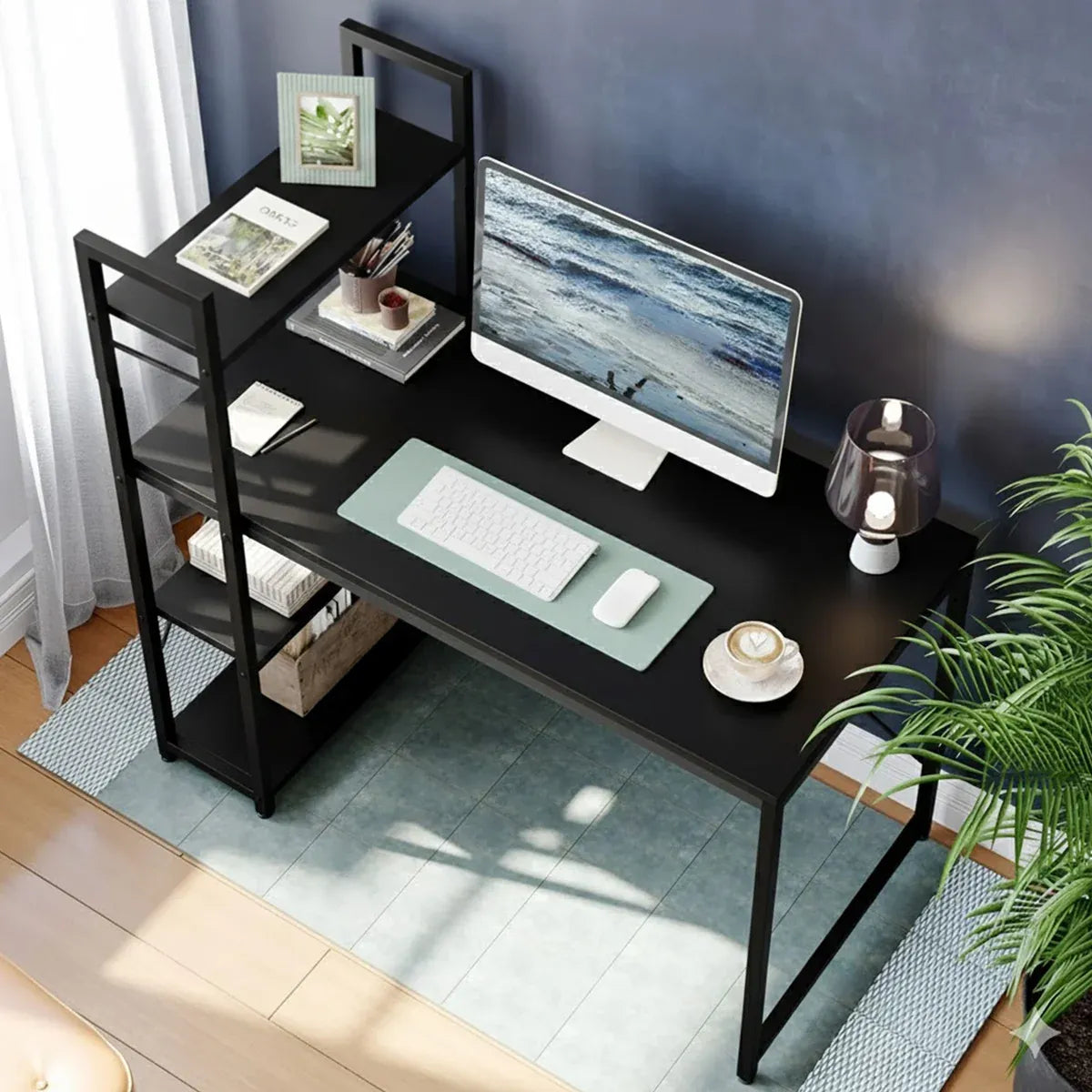Minimalist Home Computer Desk with Shelves Study Workstation
