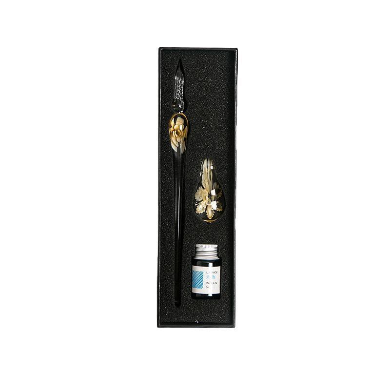 Crystal Flower Glass Dipping Dip Pen Writing Set Gift Pack Fountain Calligraphy - Sky Blue