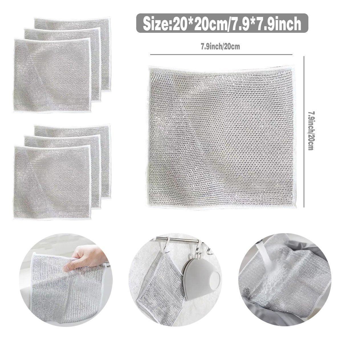 10PCS Double Layer Dishcloth Non-stick Oil Kitchen Cleaning Cloth Metal Fiber