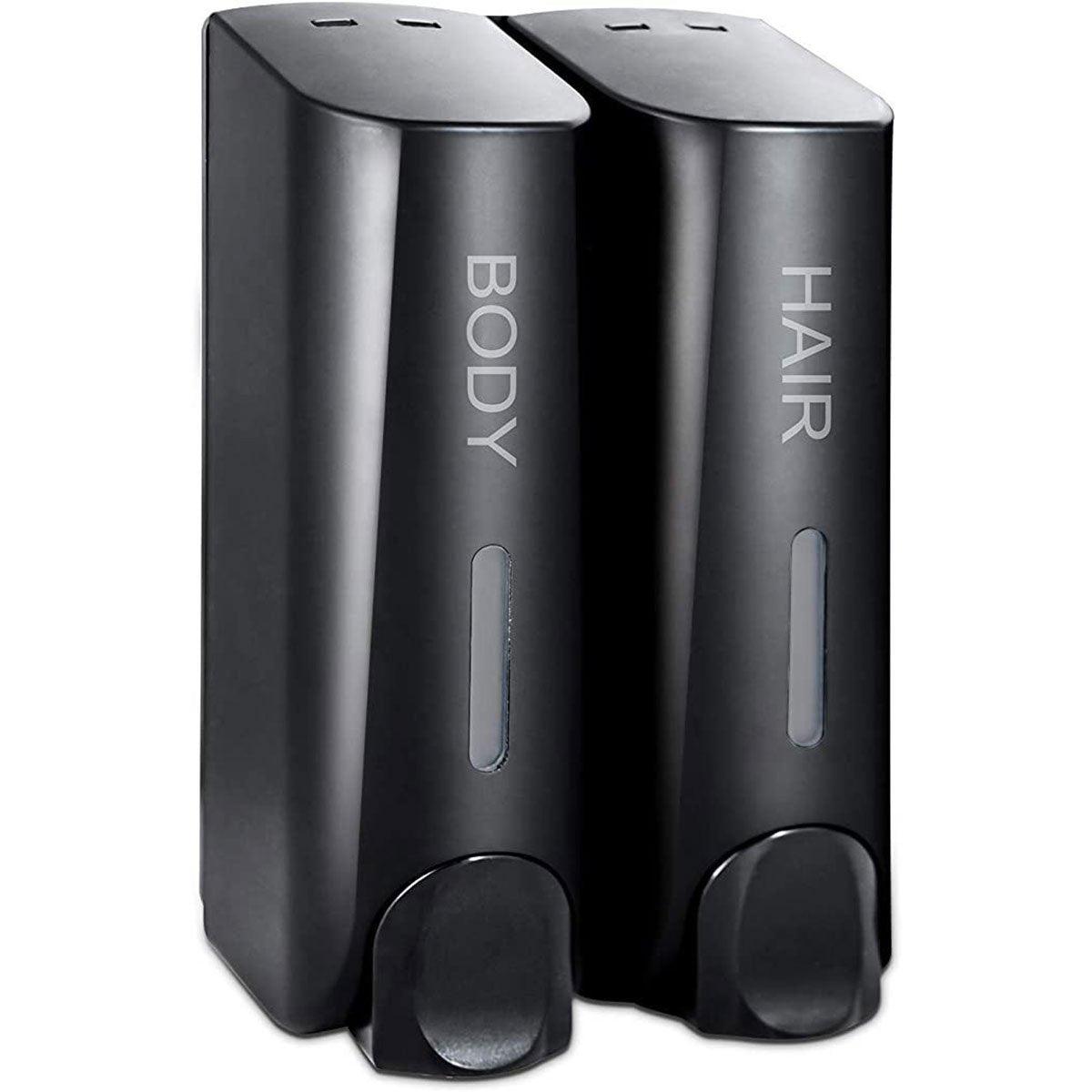 Hotel Wall Mounted Soap Dispenser Bathroom Shampoo Shower Gel Hand Soap Box - Black-Double