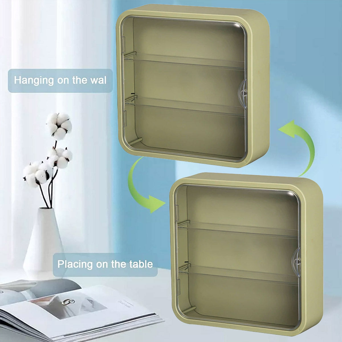 Wall Mounted Showcase Acrylic Figures Toys Display Case Dustproof Storage Box - Green