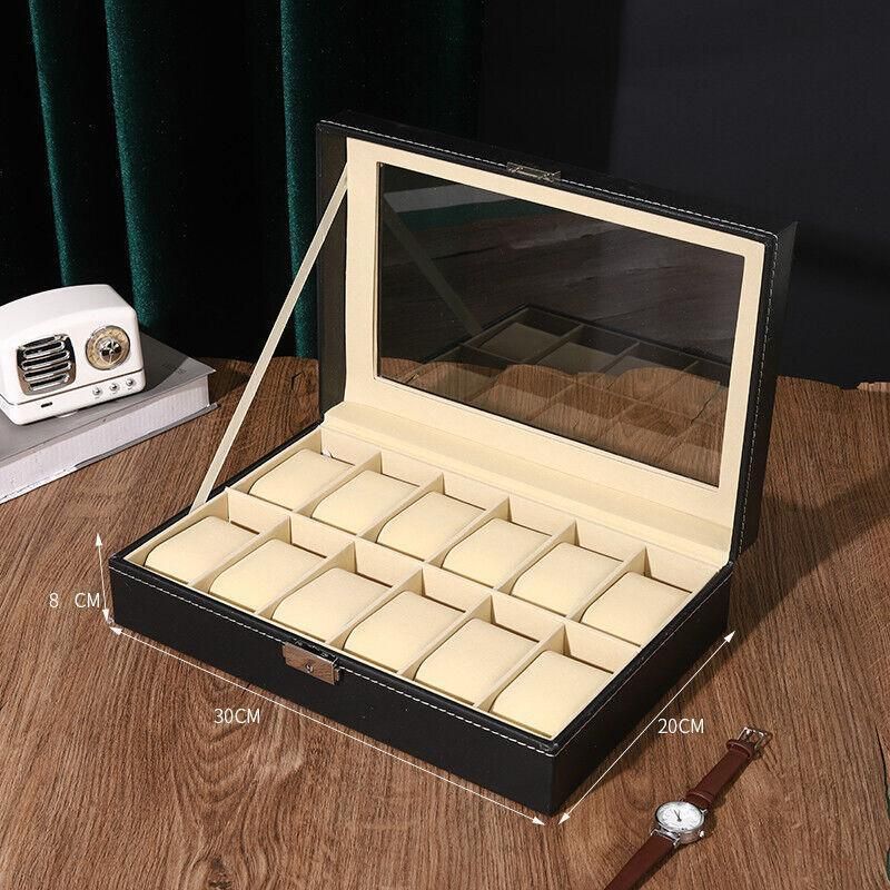 12Grids Leather Watch Jewelry Display Storage Holder Case Box