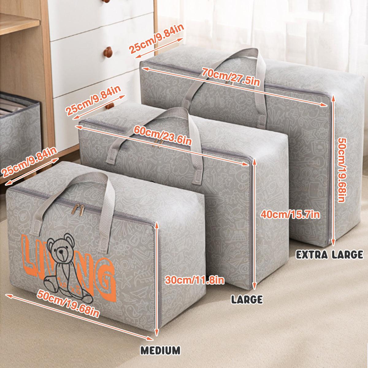 2pcs Cartoon Bear Luggage Organizer Storage Bags Blanket Quilt Closet Box Set - White-M