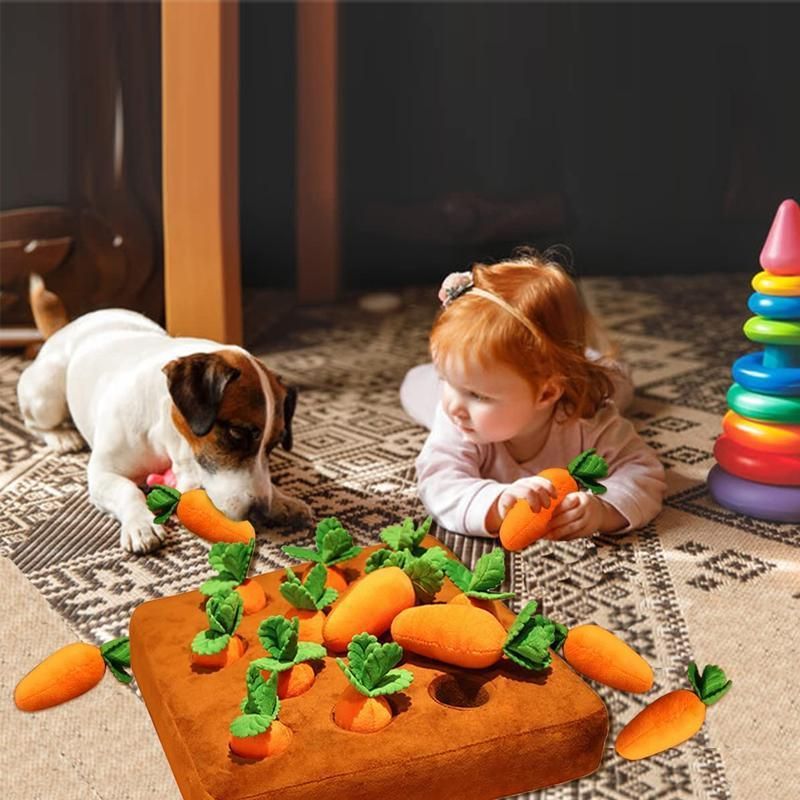 Carrot Plush Dog Toy Foraging Interactive Puzzle Mat for Small Puppies 35x35cm
