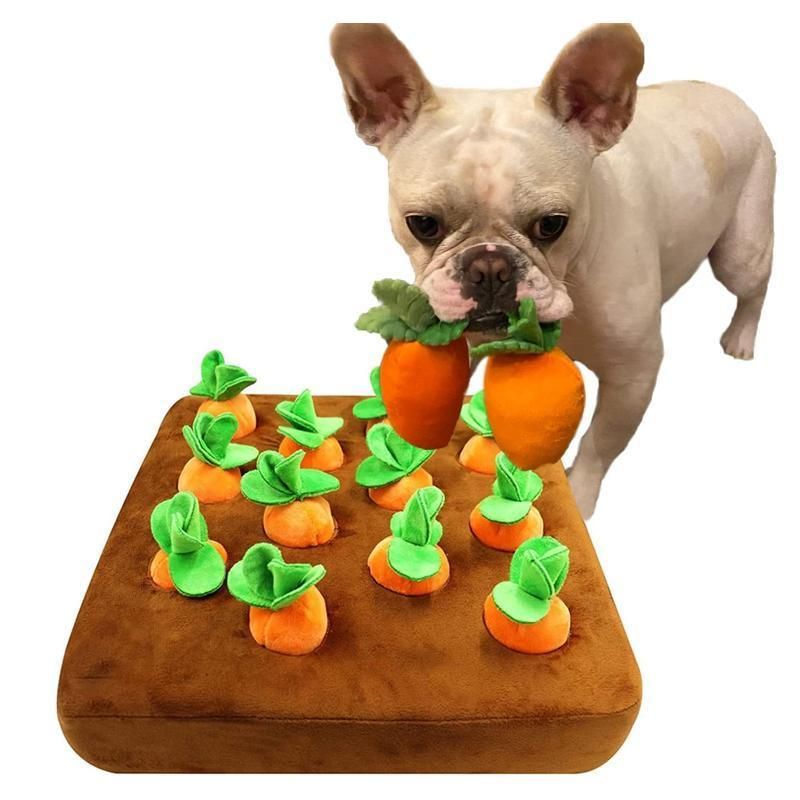 Carrot Plush Dog Toy Foraging Interactive Puzzle Mat for Small Puppies 35x35cm