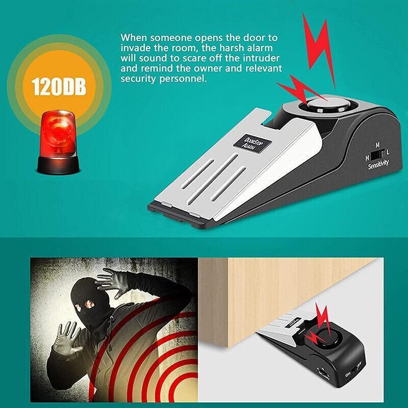 Home Security Wedge Door Stop Alert Detection Device Intruder Alarm Wireless