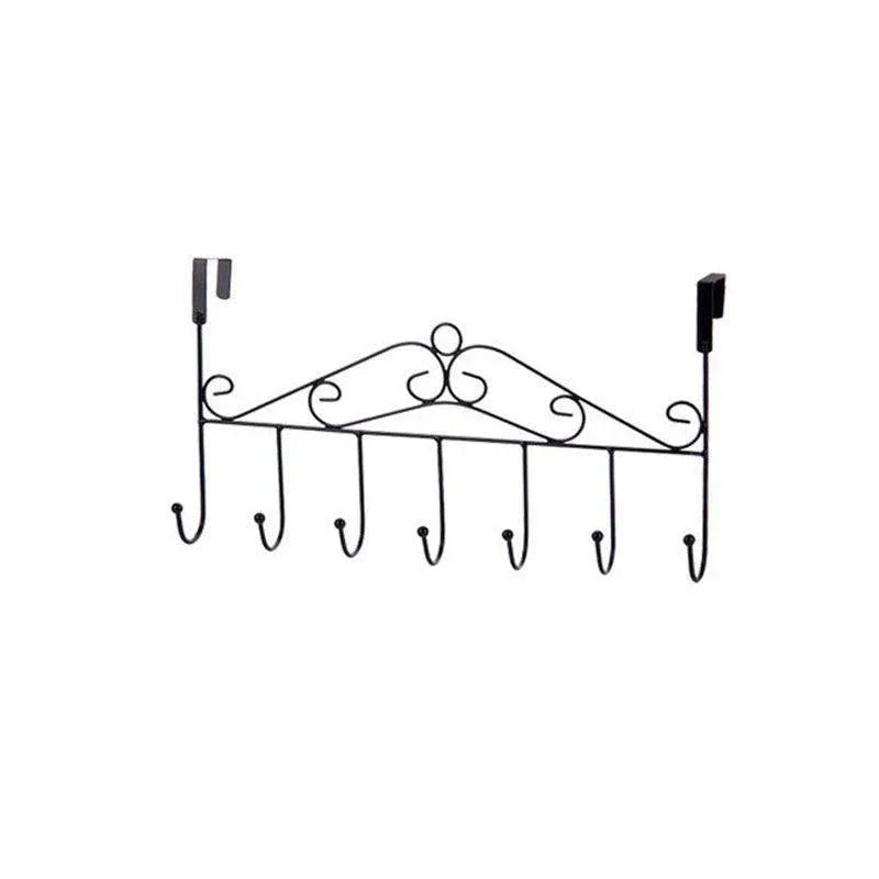 7-Hooks For Bedroom Over The Door Hanger Clothes Storage Towel Iron Hanging Rack - Black