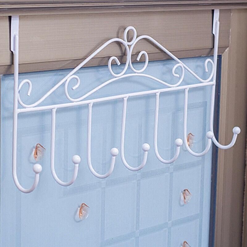 7-Hooks For Bedroom Over The Door Hanger Clothes Storage Towel Iron Hanging Rack - Black