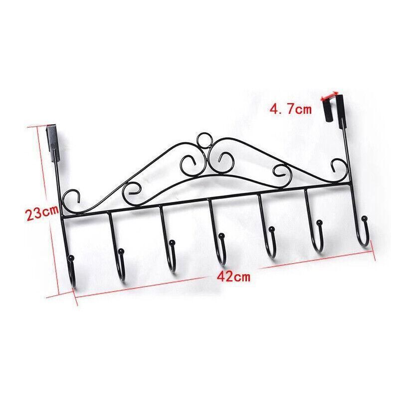 7-Hooks For Bedroom Over The Door Hanger Clothes Storage Towel Iron Hanging Rack - Black