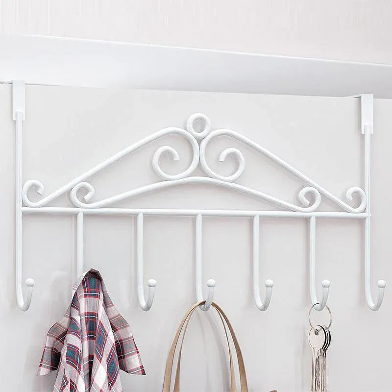 7-Hooks For Bedroom Over The Door Hanger Clothes Storage Towel Iron Hanging Rack - Black