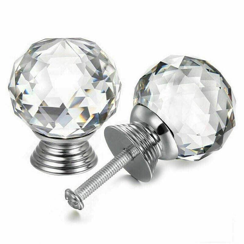 Crystal Glass Cabinet Knobs Drawer Pull Handles Cupboard Door Knob with Screws 10Pcs - 40mm