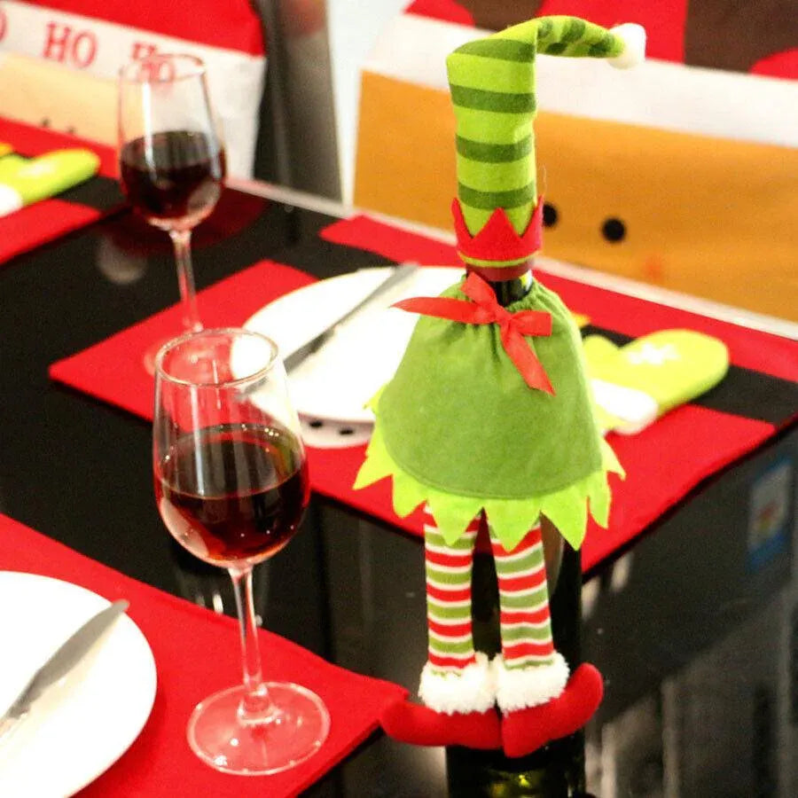 4X Christmas Bottle Covers Gift Holder Bags Dot Decoration Bag Red Wine Clothes