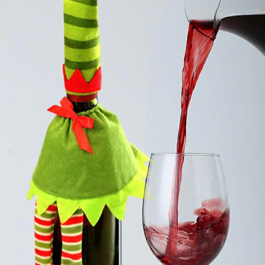 4X Christmas Bottle Covers Gift Holder Bags Dot Decoration Bag Red Wine Clothes