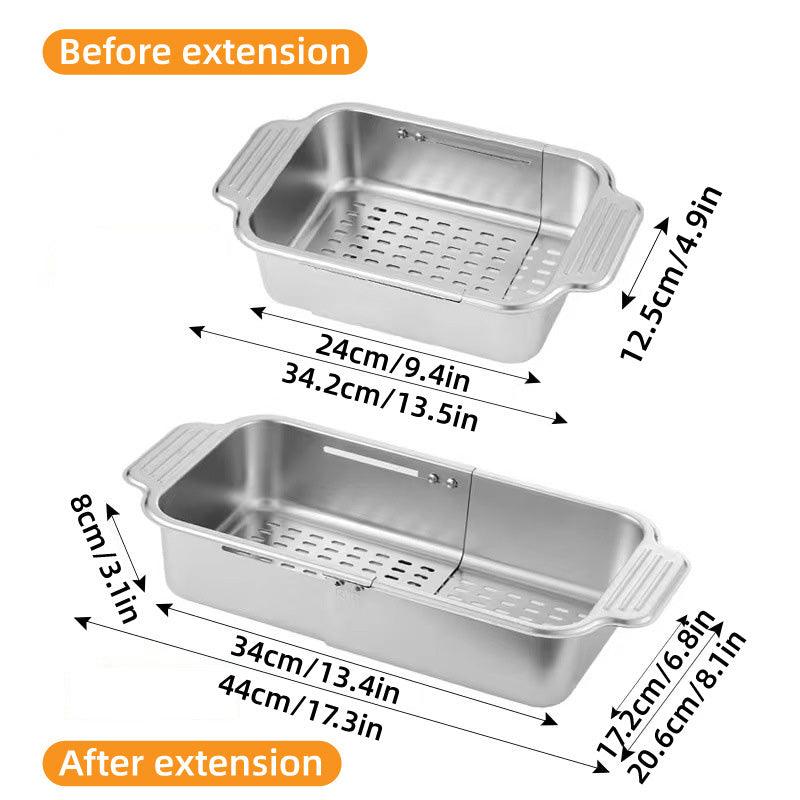 304 Stainless Steel Retractable Sink Drain Basket Kitchen Storage Rack Adjustable