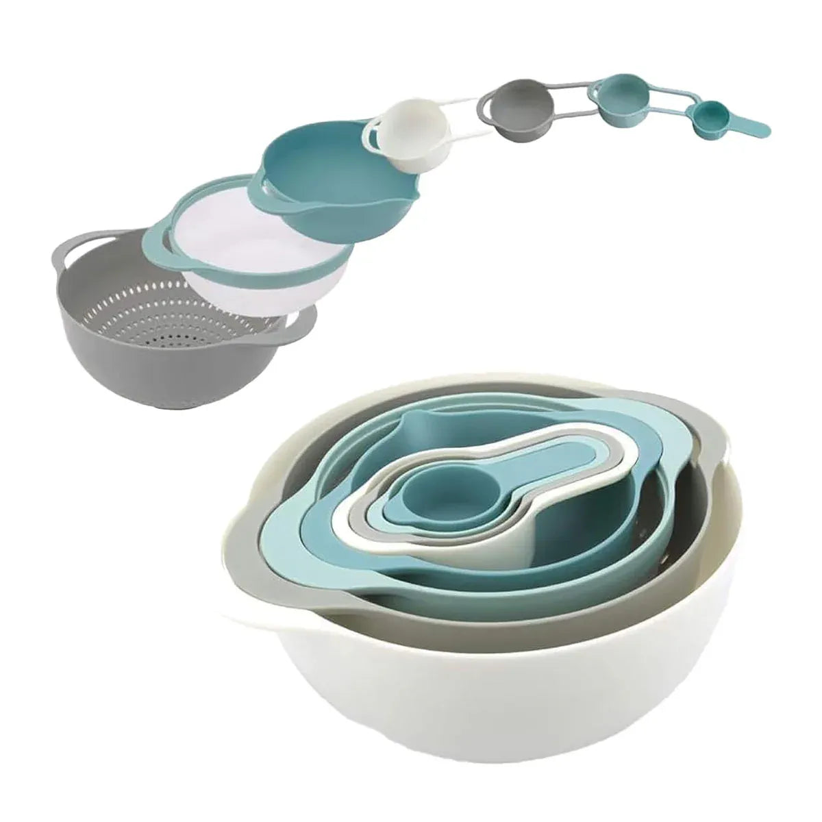 8pcs Plastic Basin Set Drain Basket Washing Mixing Bowl Set Kitchen Baking Tools
