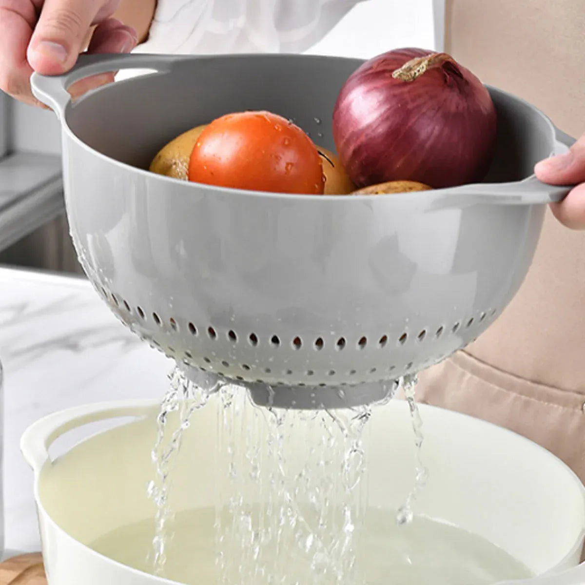 8pcs Plastic Basin Set Drain Basket Washing Mixing Bowl Set Kitchen Baking Tools