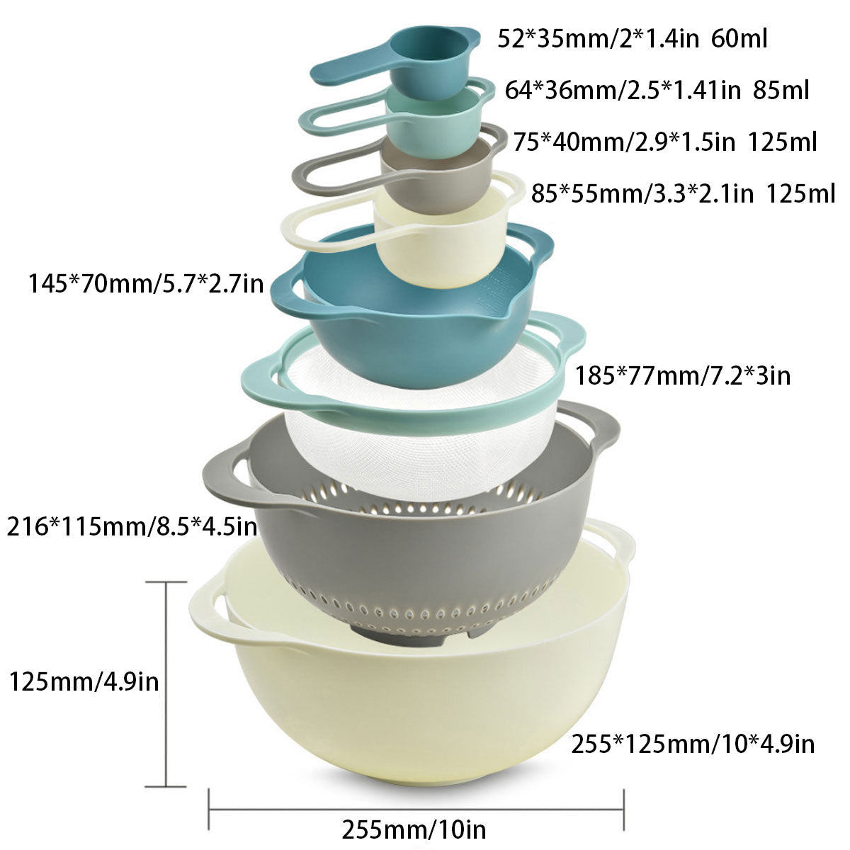 8pcs Plastic Basin Set Drain Basket Washing Mixing Bowl Set Kitchen Baking Tools