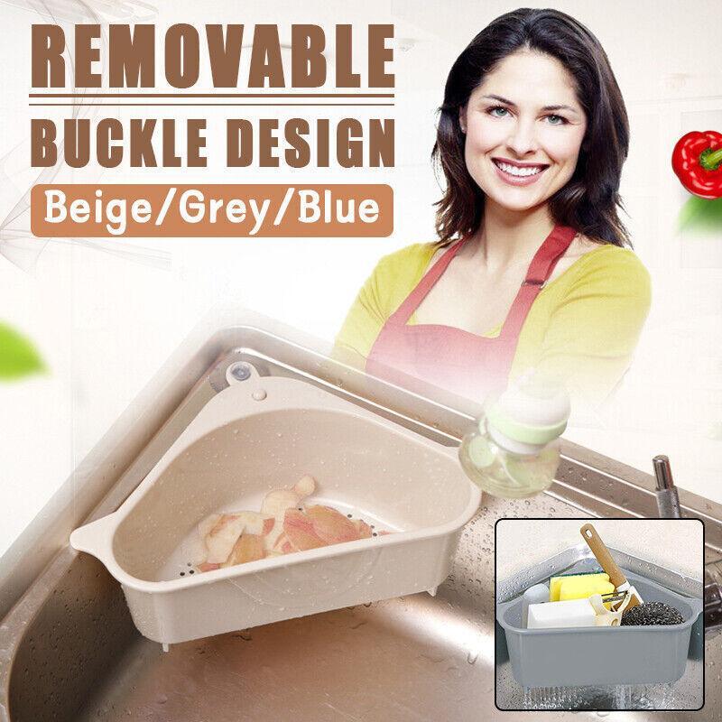 Triangle Sink Kitchen Storage Drain Basket Rack Shelf Holder Strainer Organizer - Beige