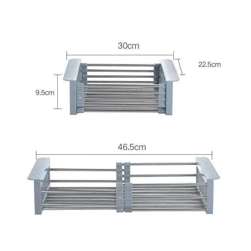 Stainless Steel Storage Sink Drain Basket Dish Drying Rack Kitchen Organizer Au