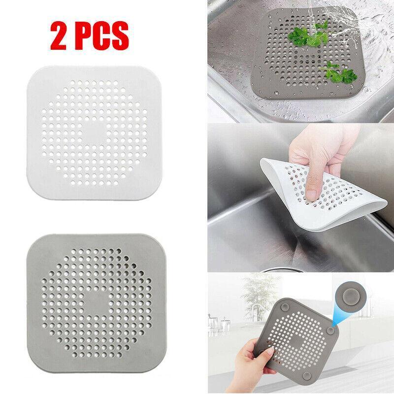 2Pc Square Drain Cover For Shower Drain Hair Catcher Flat Silicone Plug For Bath - 1PC White+ 1PC Grey