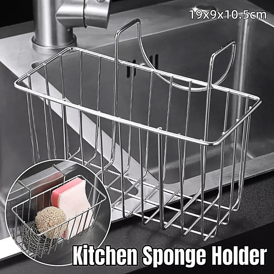 Stainless Steel Kitchen Sponge Holder Soap Brush Sink Caddy Drainer Rack Storage