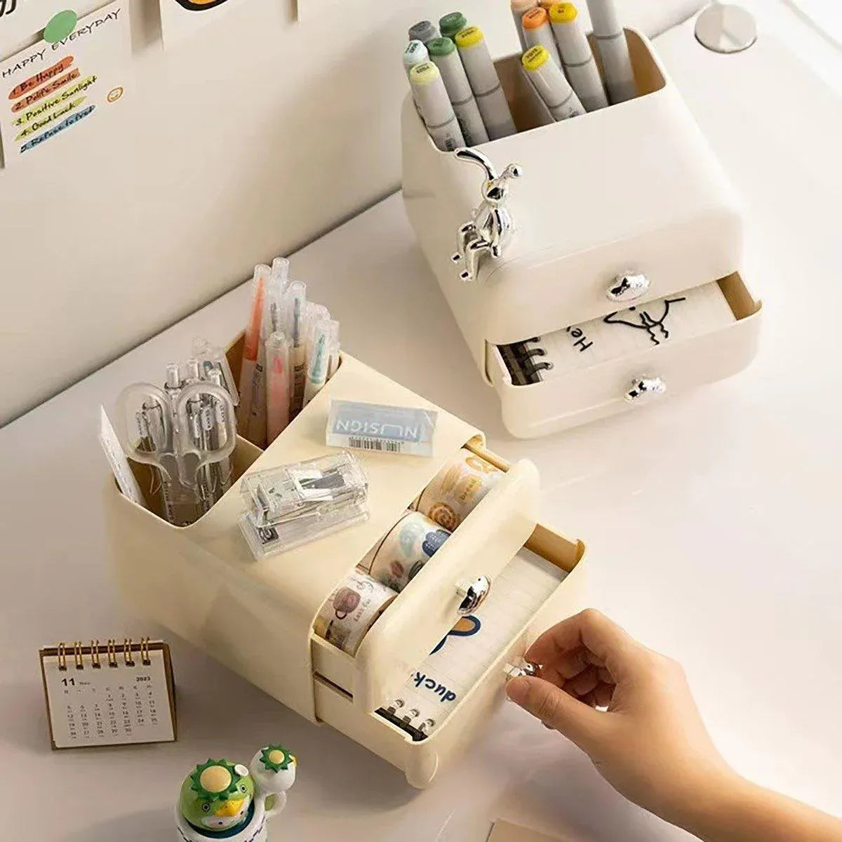Multifunctional Desktop Organizer Storage Drawer Box for Office and Study Desks - White