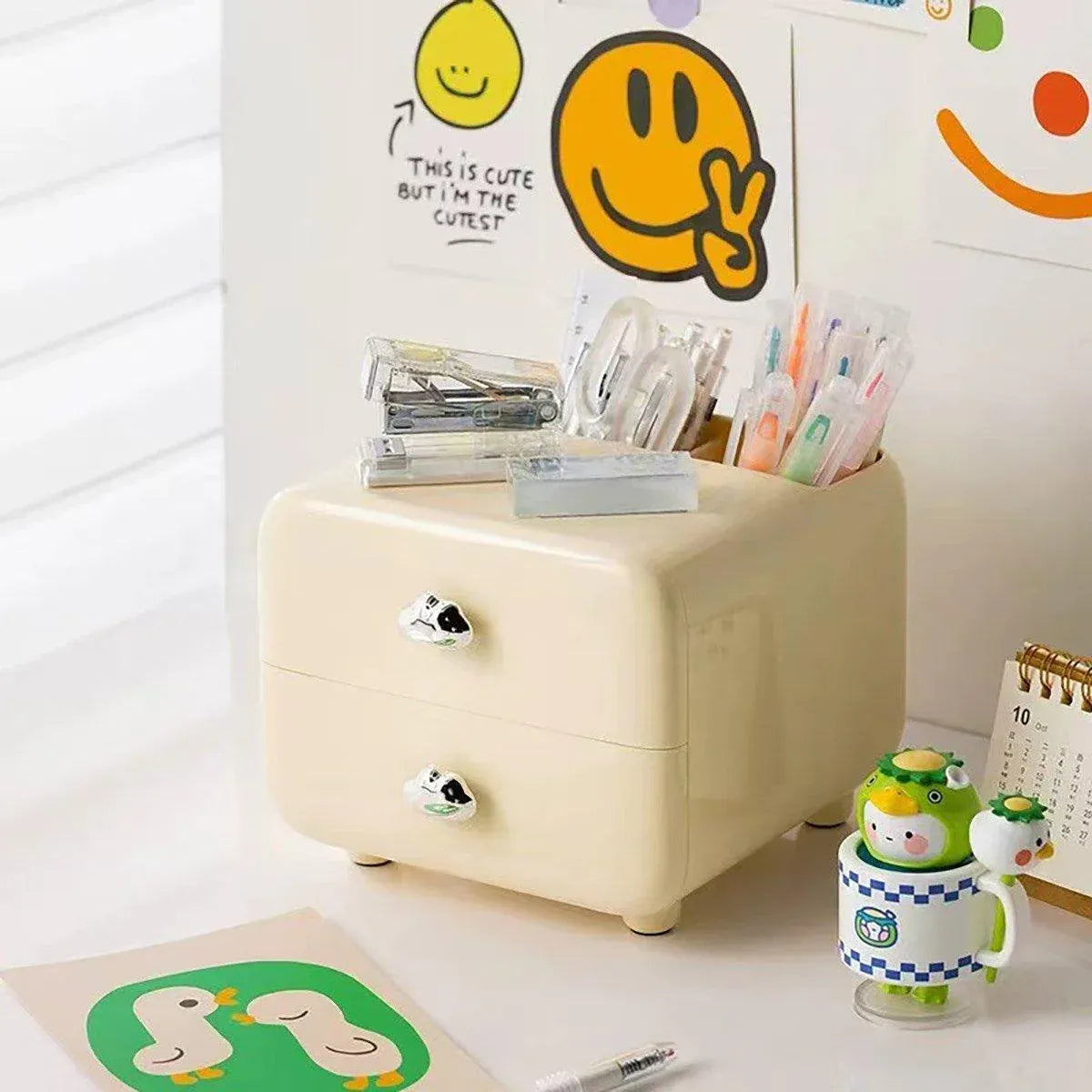 Multifunctional Desktop Organizer Storage Drawer Box for Office and Study Desks - White
