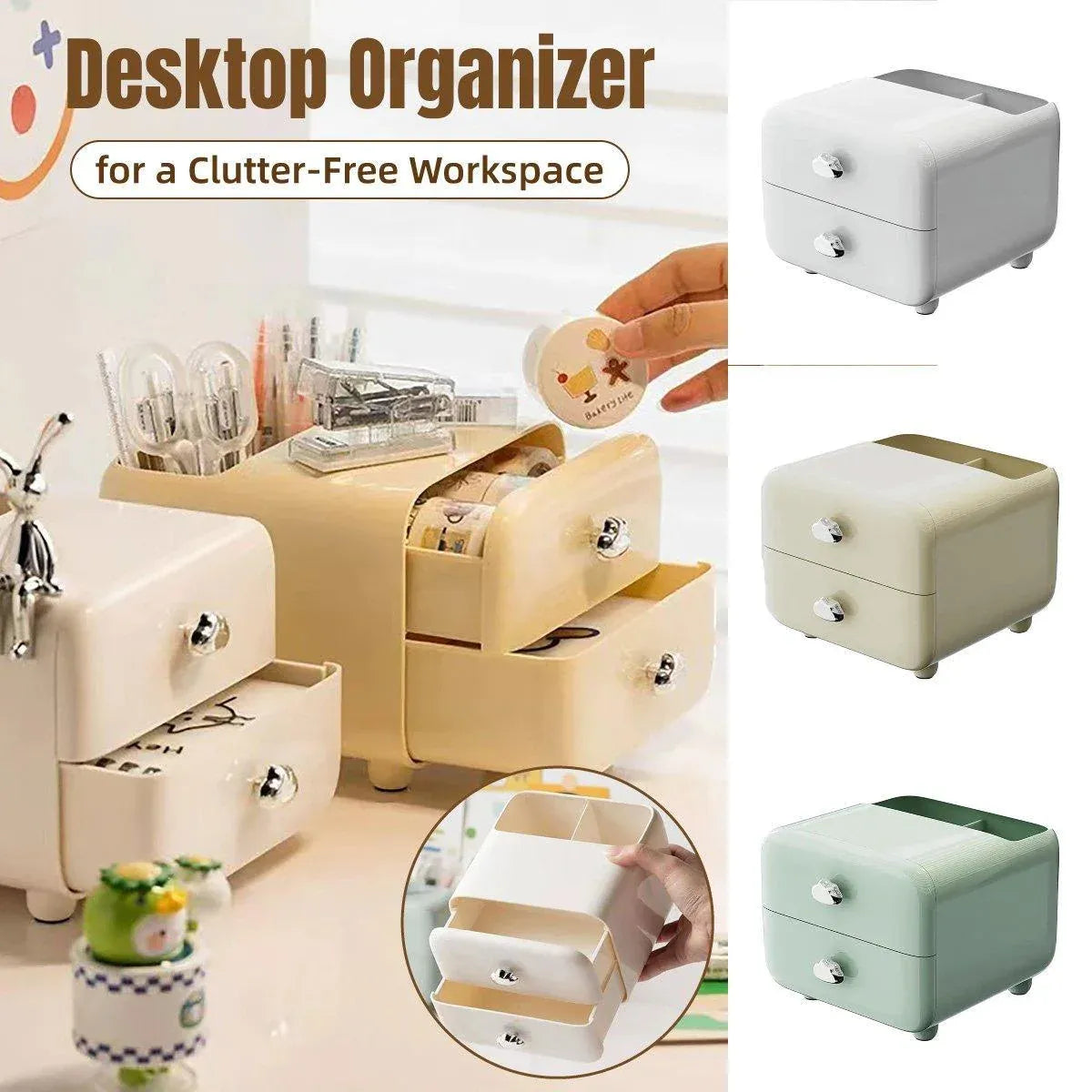 Multifunctional Desktop Organizer Storage Drawer Box for Office and Study Desks - White
