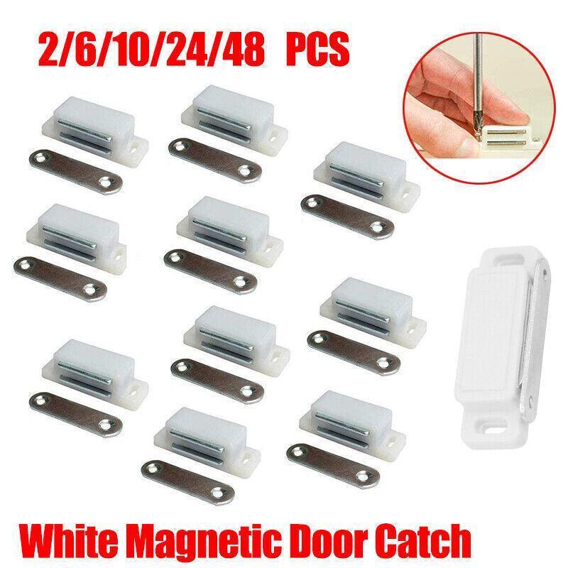 2/6/10/24/48Pcs White Magnetic Door Catch Cupboard Cabinet Wardrobe Drawer Latch - 2PCS
