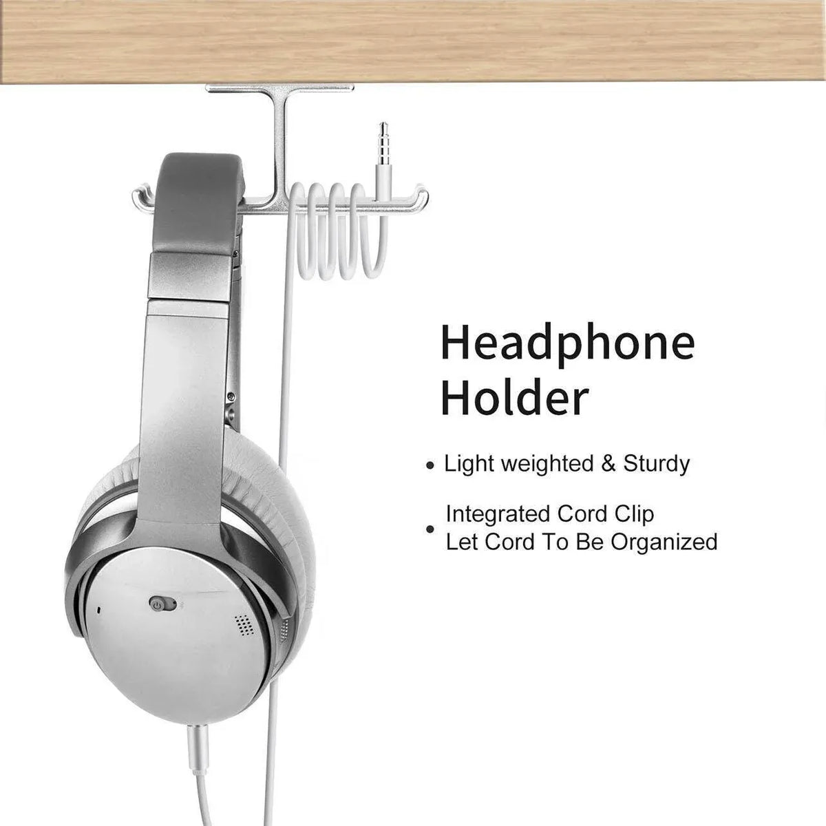 Universal Dj Headphone Pc Hanger Hook Tape Under Desk Dual Headset Mount Holder - Black