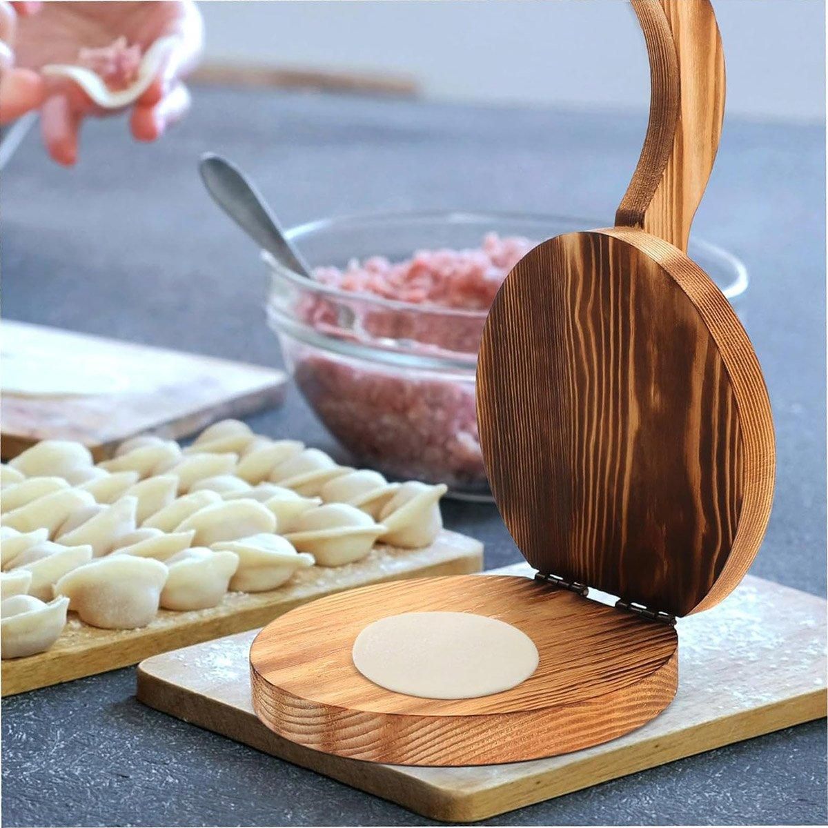 Wooden Dumpling Wrapper Maker Hand Press Dough Roller for Kitchen Cooking - 12CM