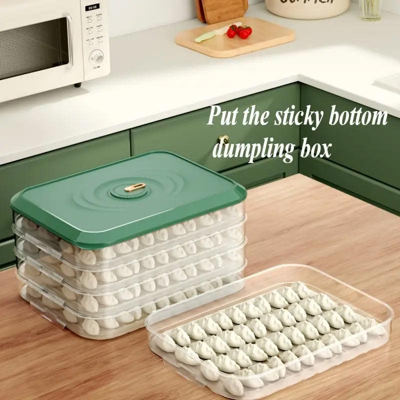 3/4 Layer Large Capacity Dumpling Box Sealed Fresh Wonton Storage Container - Green-3 Layer
